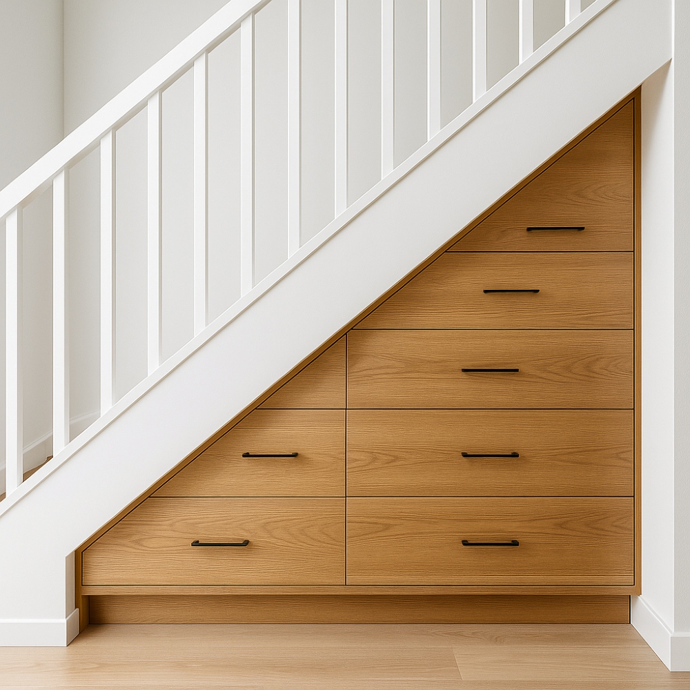 Komoda z szufladami jako część funkcjonalnej zabudowy