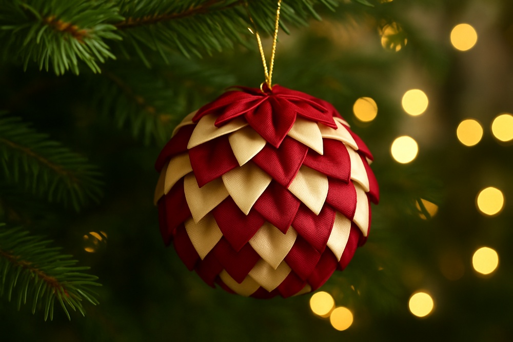 jak zrobić bombkę ze wstążki w dwóch kolorach