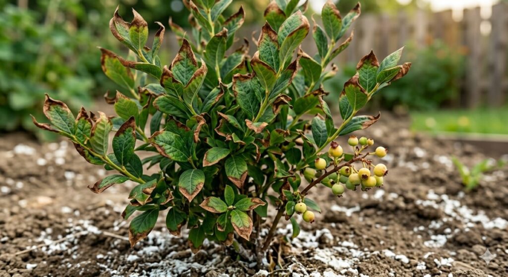 przenawożenie borówki amerykańskiej - objawy