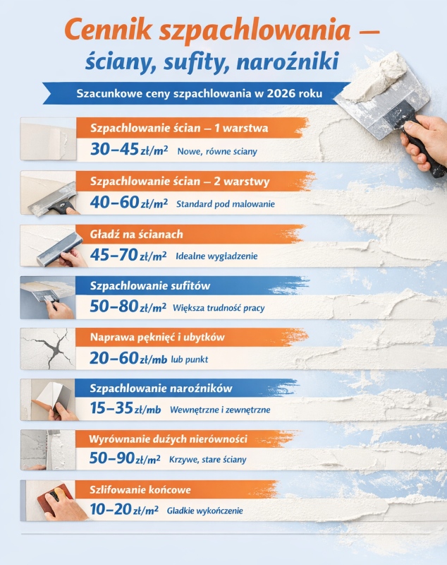 szpachlowanie cena na 2026 rok - infografika