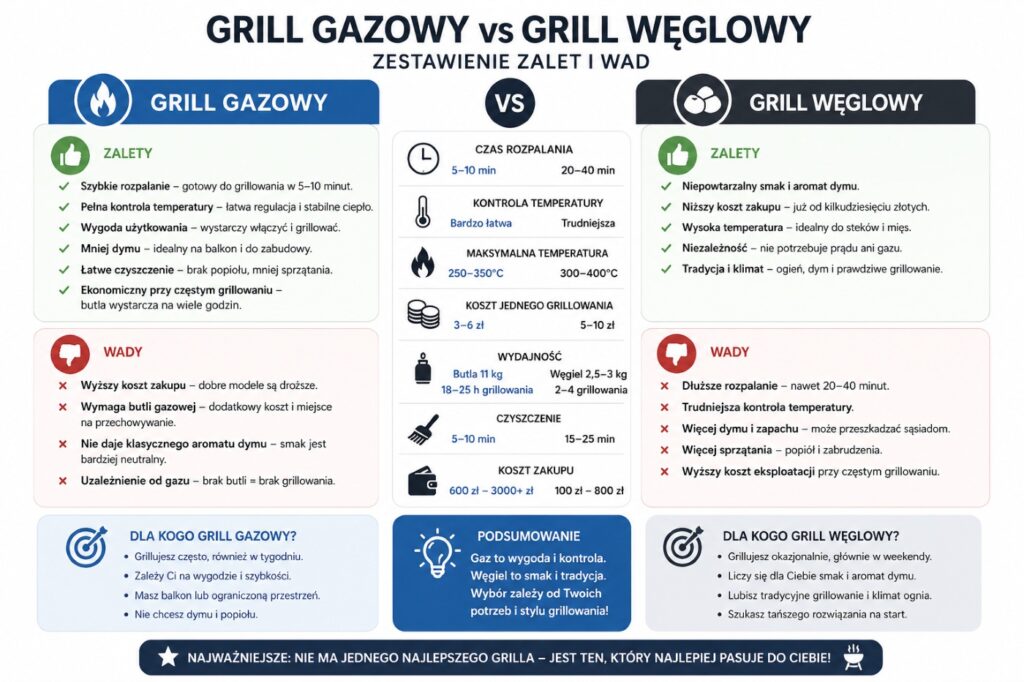 grill gazowy czy węglowy - infografika