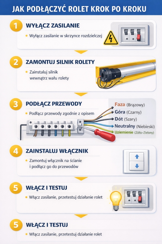 podłączanie rolet 5 przewodów - instrukcja krok po kroku