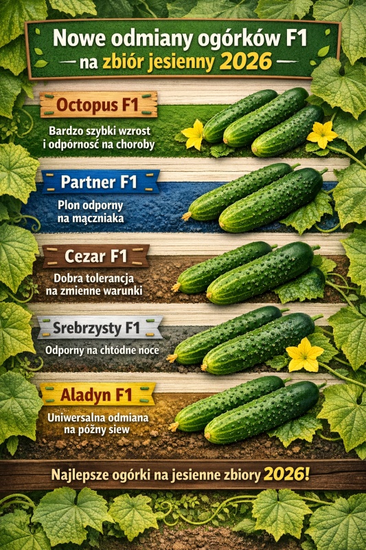 najlepsze odmiany ogórków do zbioru jesiennego - infografika