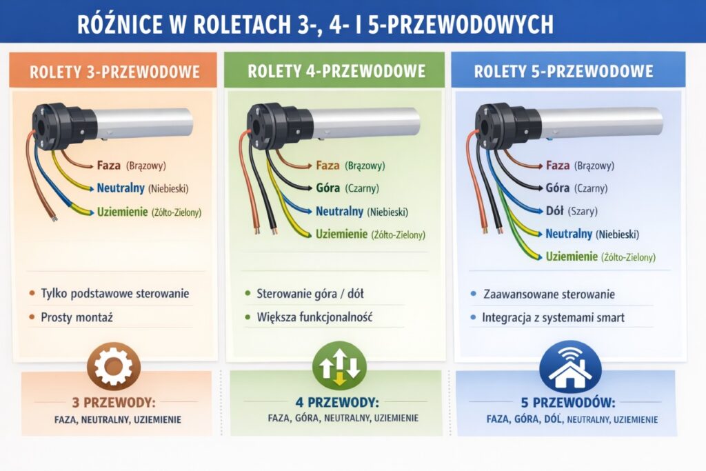 różnice w podłączaniu rolet 5 przewodów