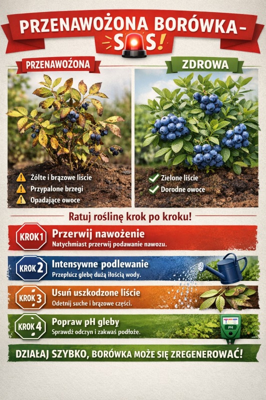 przenawożenie borówki amerykańskiej - infografika