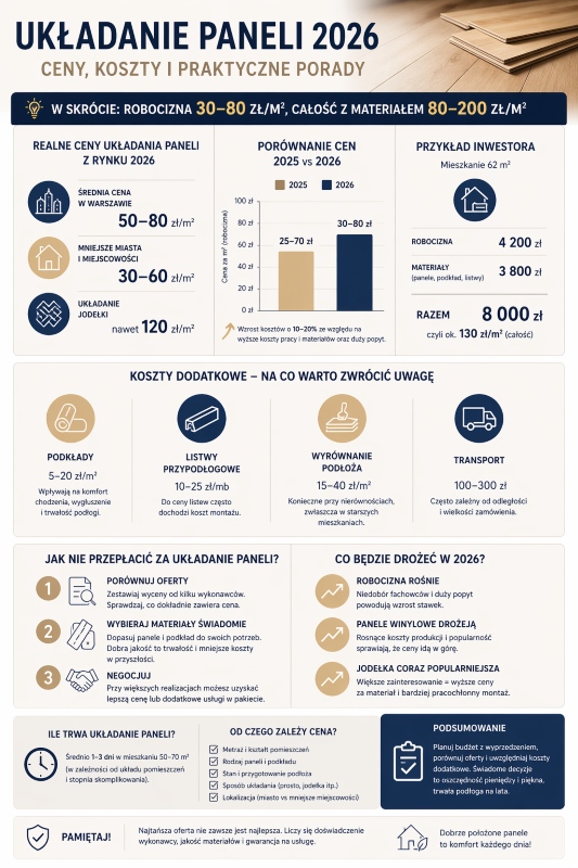 Układanie paneli - ceny - infografika