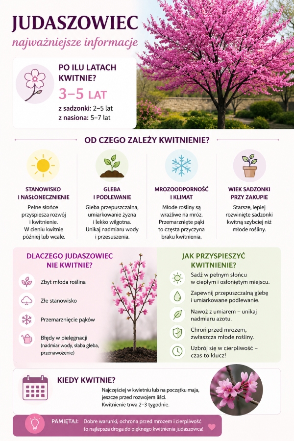 po ilu latach kwitnie judaszowiec - infografika