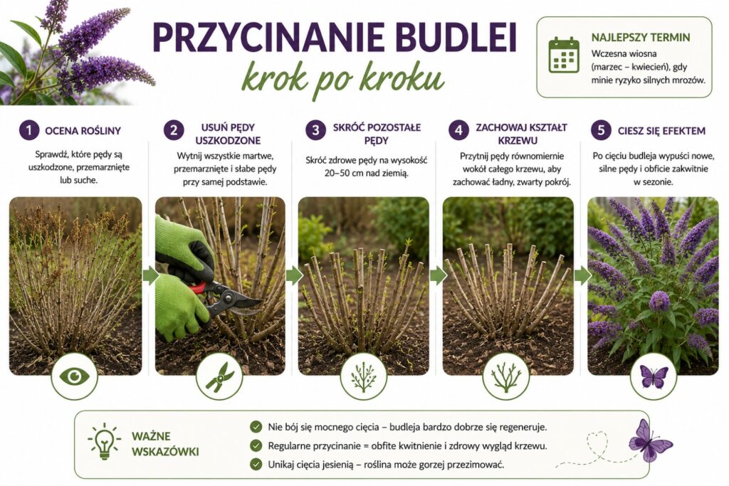 budleja - przycinanie - infografika