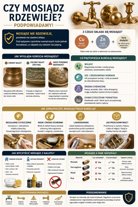czy mosiądz rdzewieje infografika