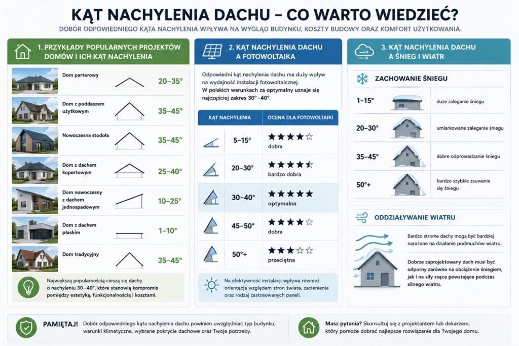 kąt nachylenia dachu - infografika