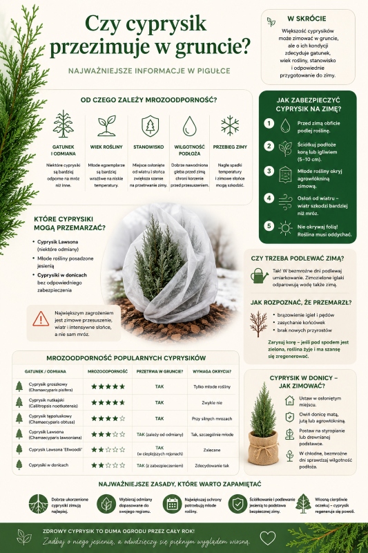 czy cyprysik przezimuje w gruncie - infografika
