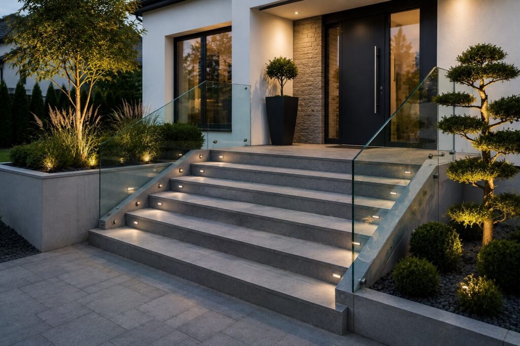 Schody ze szklaną balustradą