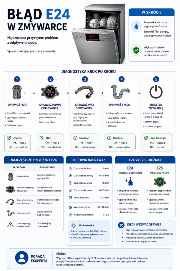 zmywarka Bosch błąd E24 - infografika