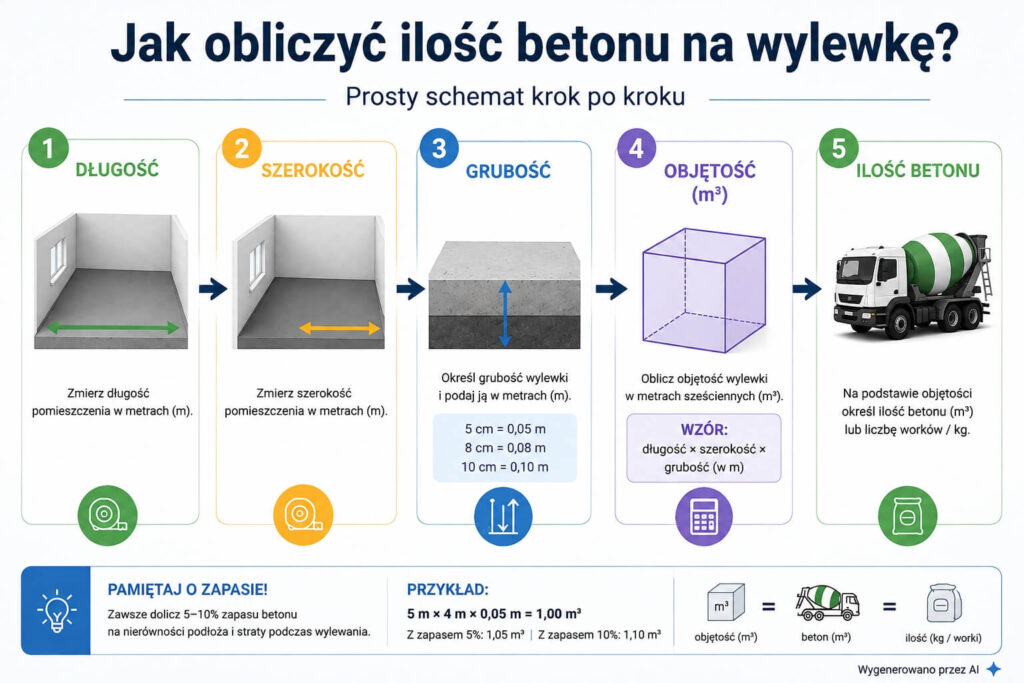 jak obliczyć ilość betonu na wylewkę - infografika